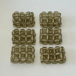 Set‎ of 6 Beaded Napkin Rings Holders Square Clear Gold Tone